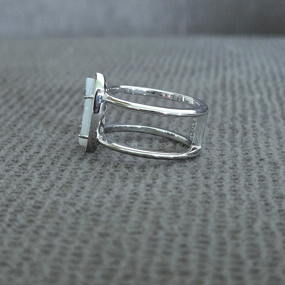 Kendra Scott "Elyse" Double✌️ Band White Iridescent Drusy Ring💍 - Picture 8 of 16